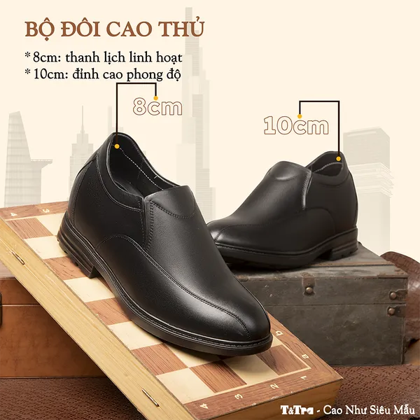 GIÀY NAM ĐẾ CAO 8CM SIÊU ÊM- CHỐNG DỐC T77 ĐEN