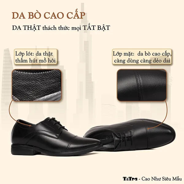 GIÀY CAO NAM T451 ĐEN CAO 6.5CM