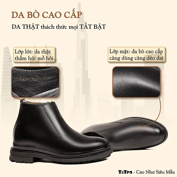 GIÀY BOOTS NAM SIÊU NHẸ T101Đ CAO 7CM