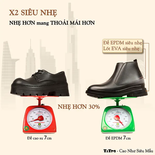 GIÀY BOOTS NAM SIÊU NHẸ T101Đ CAO 7CM