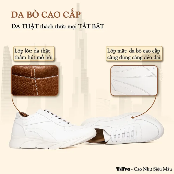 GIÀY ĐẾ CAO NAM SIÊU NHẸ T228 TRẮNG CAO 6CM