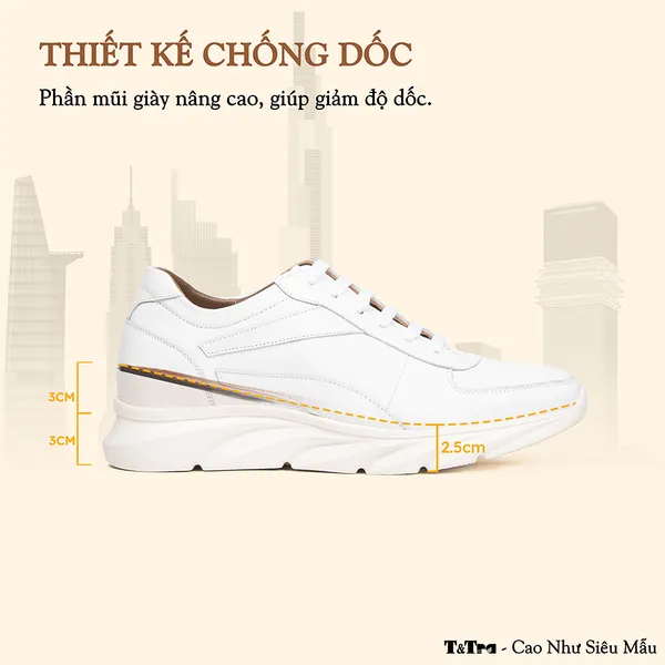 GIÀY ĐẾ CAO NAM SIÊU NHẸ T228 TRẮNG CAO 6CM
