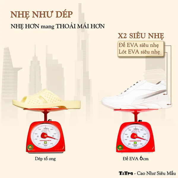 GIÀY ĐẾ CAO NAM SIÊU NHẸ T228 TRẮNG CAO 6CM