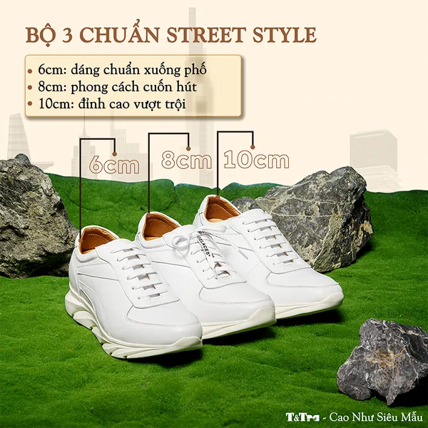 GIÀY CAO NAM SIÊU NHẸ T228 TRẮNG CAO 10CM
