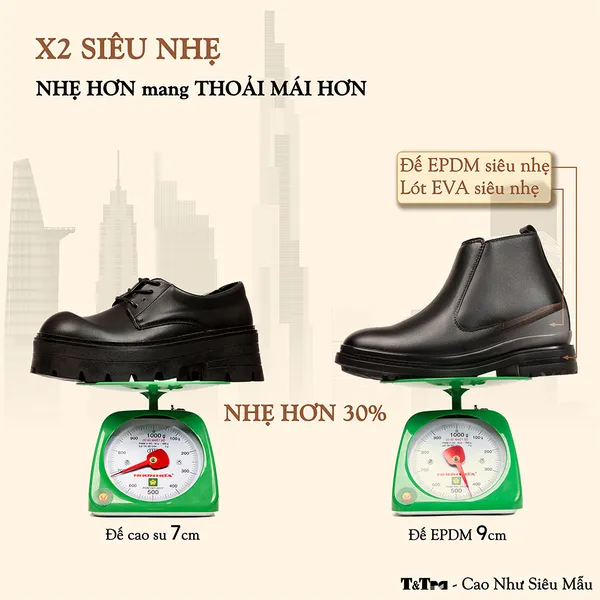 GIÀY CAO CỔ NAM SIÊU NHẸ T101Đ CAO 9CM