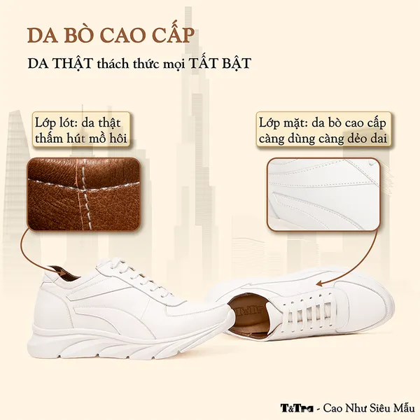 GIÀY ĐẾ CAO NAM SIÊU NHẸ T228 TRẮNG CAO 8CM