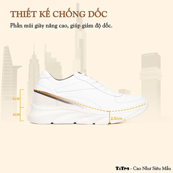 GIÀY ĐẾ CAO NAM SIÊU NHẸ T228 TRẮNG CAO 8CM