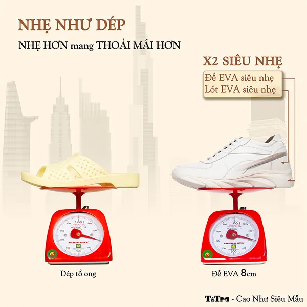 GIÀY ĐẾ CAO NAM SIÊU NHẸ T228 TRẮNG CAO 8CM
