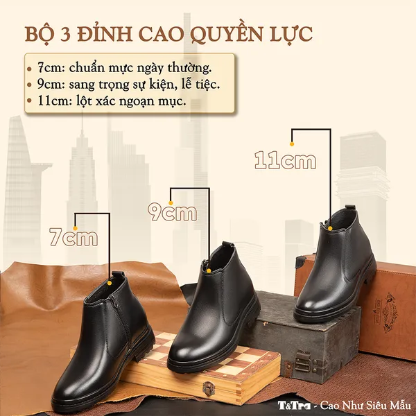 GIÀY BOOTS NAM SIÊU NHẸ T101Đ CAO 11CM