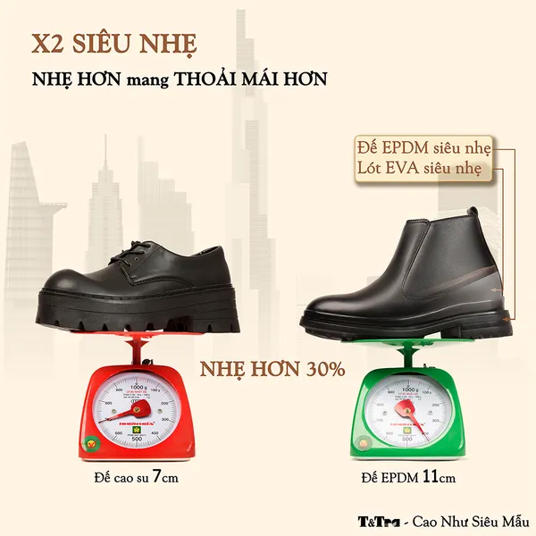 GIÀY BOOTS NAM SIÊU NHẸ T101Đ CAO 11CM