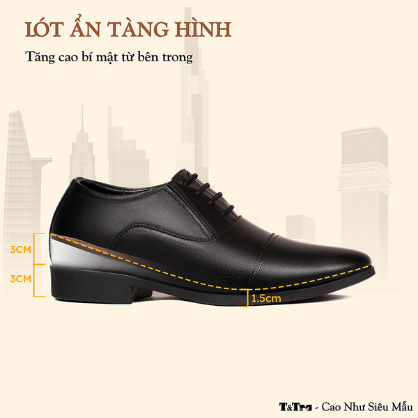 GIÀY TĂNG CHIỀU CAO NAM T51 ĐEN CAO 6CM