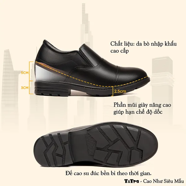 GIÀY ĐỘN NAM CAO 8CM SIÊU ÊM- CHỐNG DỐC T76 ĐEN