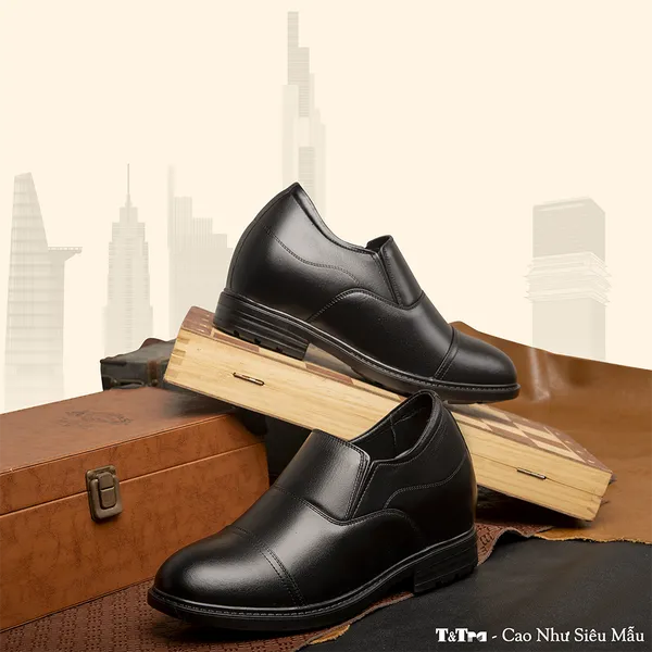 GIÀY ĐỘN NAM CAO 8CM SIÊU ÊM- CHỐNG DỐC T76 ĐEN