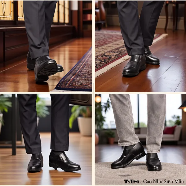 GIÀY ĐỘN NAM CAO 8CM SIÊU ÊM- CHỐNG DỐC T76 ĐEN