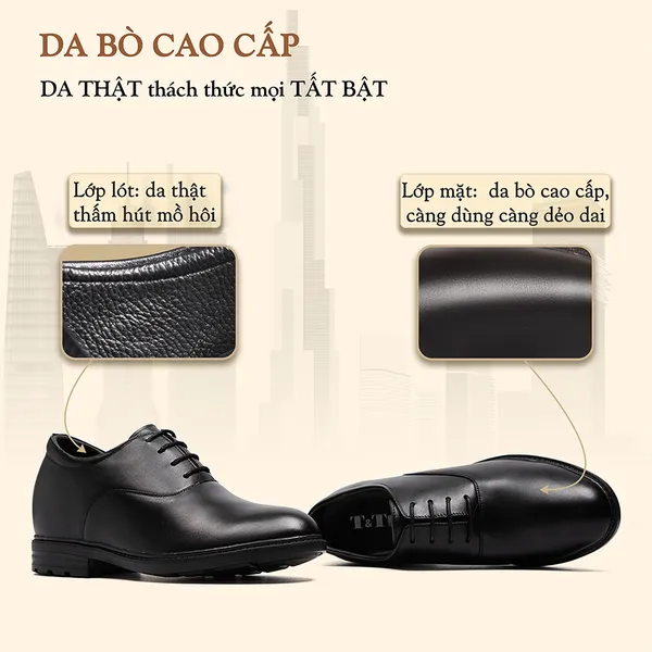 GIÀY ĐỘN NAM CAO 8CM SIÊU ÊM- CHỐNG DỐC T88 ĐEN