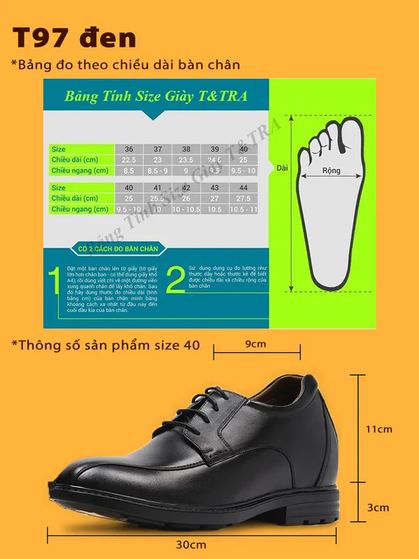 GIÀY ĐỘN NAM CAO 10CM SIÊU ÊM- CHỐNG DỐC T97 ĐEN