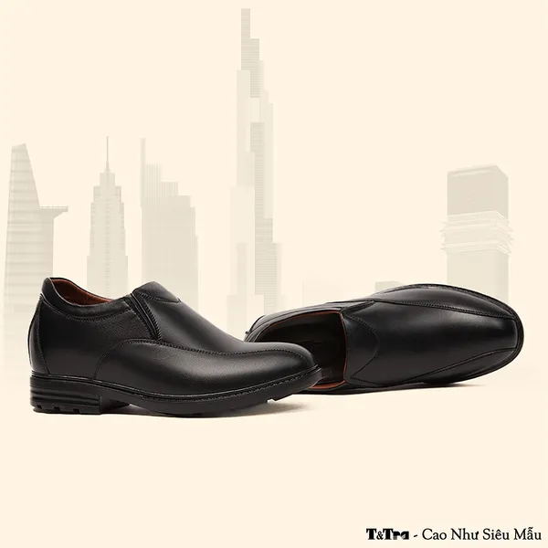 GIÀY NAM ĐẾ CAO 8CM SIÊU ÊM- CHỐNG DỐC T77 ĐEN