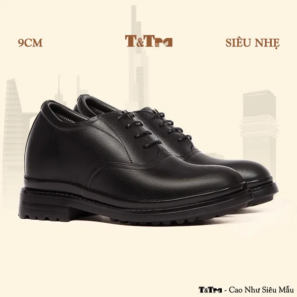 GIÀY TĂNG CHIỀU CAO NAM SIÊU NHẸ T141 ĐEN CAO 9CM