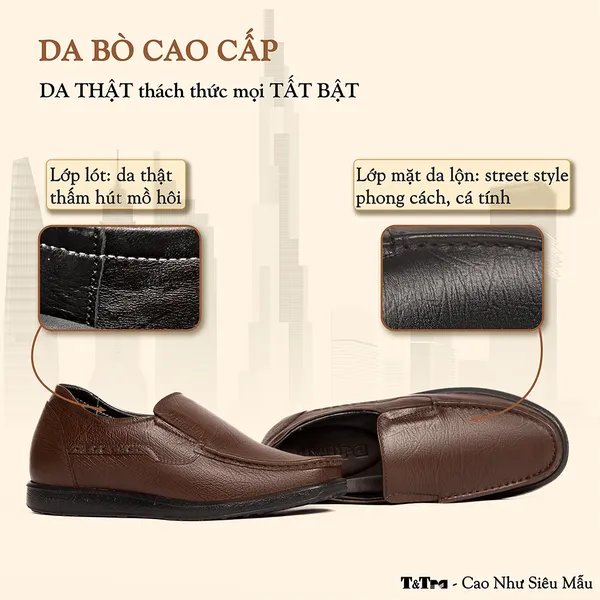 GIÀY TĂNG CHIỀU CAO NAM T163 NÂU TỐI SỌC CAO 5CM