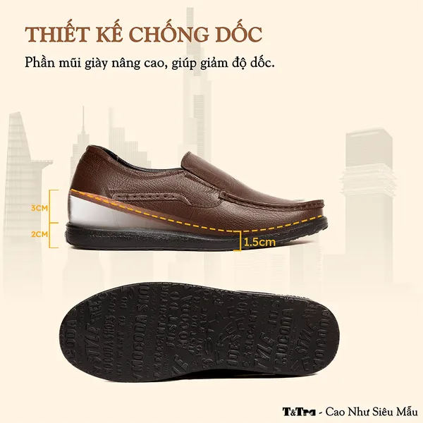GIÀY TĂNG CHIỀU CAO NAM T163 NÂU TỐI SỌC CAO 5CM