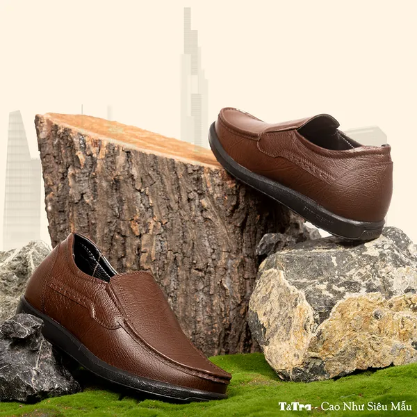 GIÀY TĂNG CHIỀU CAO NAM T163 NÂU TỐI SỌC CAO 5CM