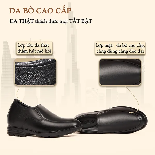 GIÀY ĐỘN NAM CAO 8CM SIÊU ÊM- CHỐNG DỐC T89 ĐEN