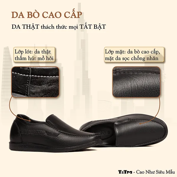 GIÀY TĂNG CHIỀU CAO NAM T163 ĐEN SẦN CAO 5CM