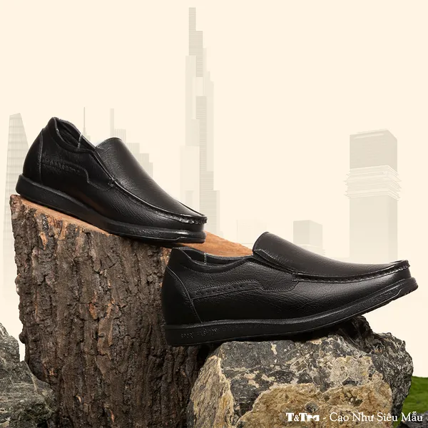 GIÀY TĂNG CHIỀU CAO NAM T163 ĐEN SẦN CAO 5CM
