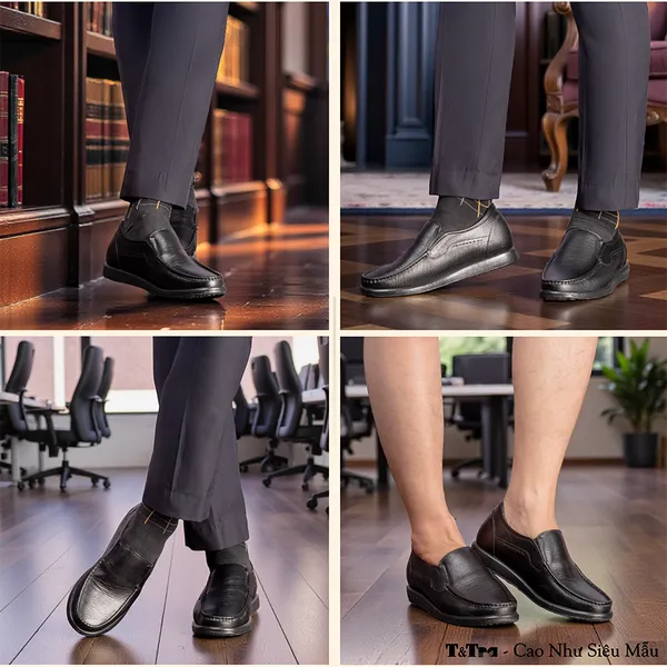 GIÀY TĂNG CHIỀU CAO NAM T163 ĐEN SẦN CAO 5CM