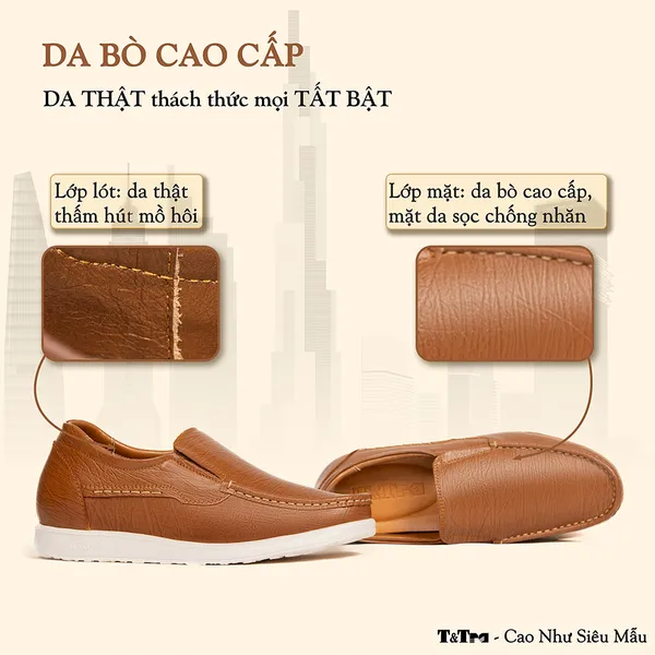 GIÀY TĂNG CHIỀU CAO NAM T163 NÂU BÒ SỌC CAO 5CM