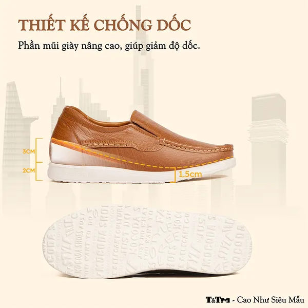 GIÀY TĂNG CHIỀU CAO NAM T163 NÂU BÒ SỌC CAO 5CM