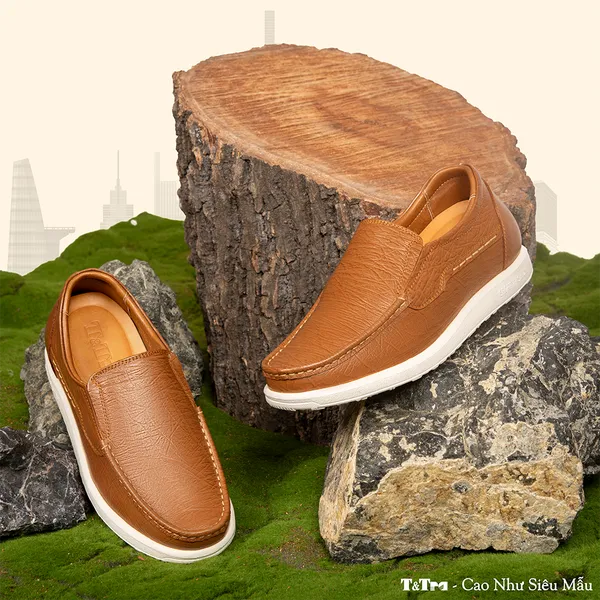 GIÀY TĂNG CHIỀU CAO NAM T163 NÂU BÒ SỌC CAO 5CM