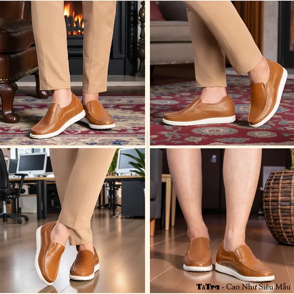 GIÀY TĂNG CHIỀU CAO NAM T163 NÂU BÒ SỌC CAO 5CM