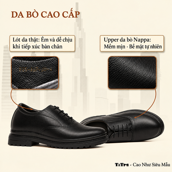 GIÀY CAO NAM SIÊU NHẸ T141 ĐEN CAO 7CM