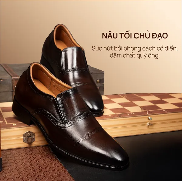 GIÀY TĂNG CHIỀU CAO NAM A211 NÂU TỐI CAO 6CM
