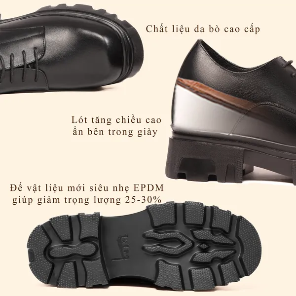GIÀY ĐẾ CAO NAM  SIÊU NHẸ T168 ĐEN CAO 13CM