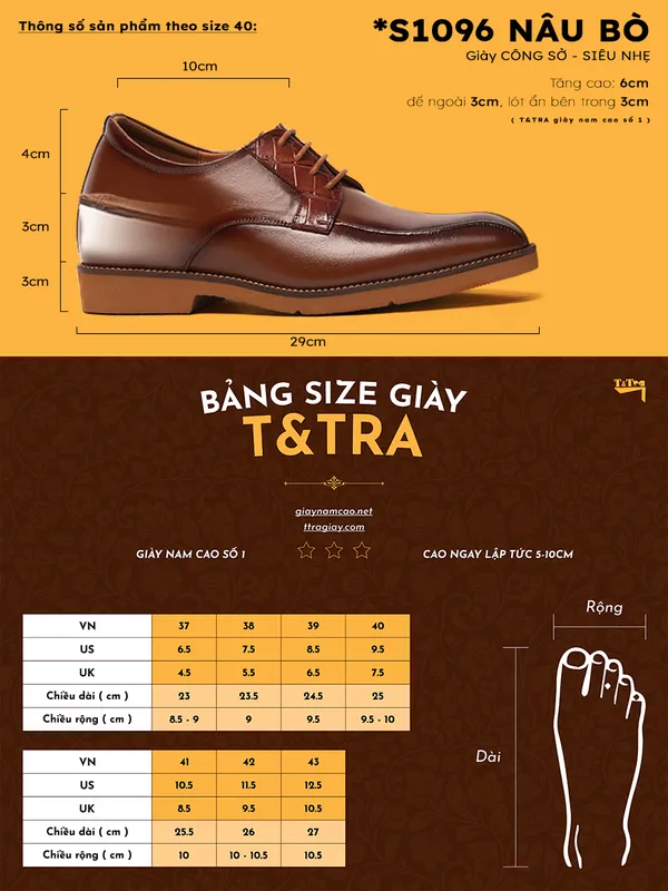 GIÀY CAO NAM SIÊU NHẸ S1096 NÂU BÒ
