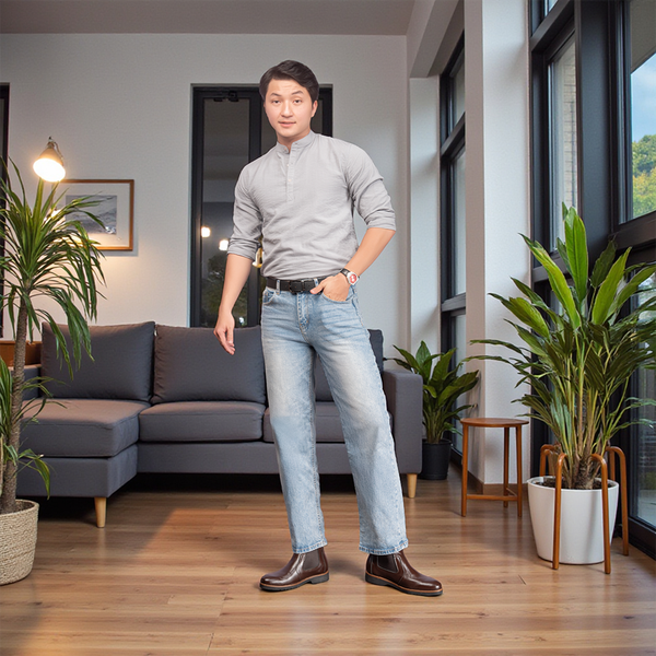 GIÀY CHELSSEA BOOTS NAM S1077 NÂU TỐI 7CM