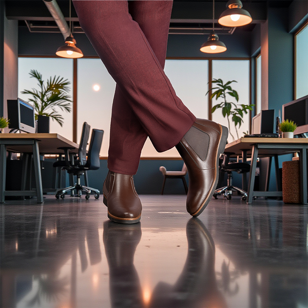 GIÀY CHELSSEA BOOTS NAM S1077 NÂU TỐI 7CM