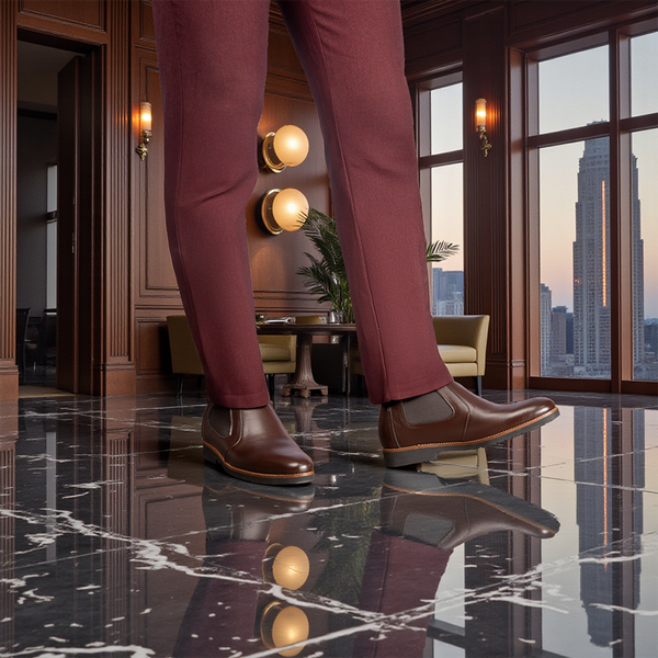 GIÀY CHELSSEA BOOTS NAM S1077 NÂU TỐI 7CM