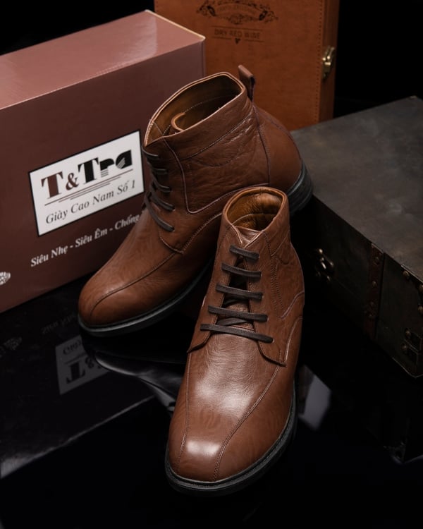 GIÀY ĐỘN NAM CAO 8CM SIÊU ÊM- CHỐNG DỐC T107 NÂU TỐI