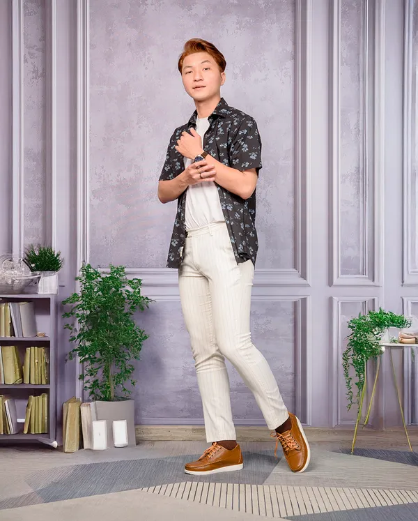 GIÀY CAO NAM T171 NÂU BÒ SỌC CAO 5CM