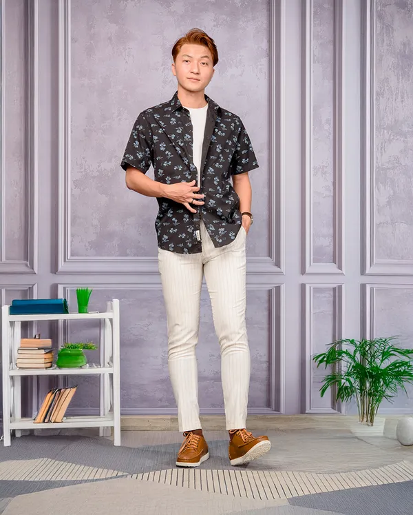 GIÀY CAO NAM T171 NÂU BÒ SỌC CAO 5CM