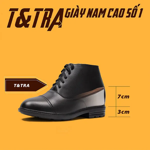 GIÀY BOOTS NAM  T116 ĐEN CAO 10CM