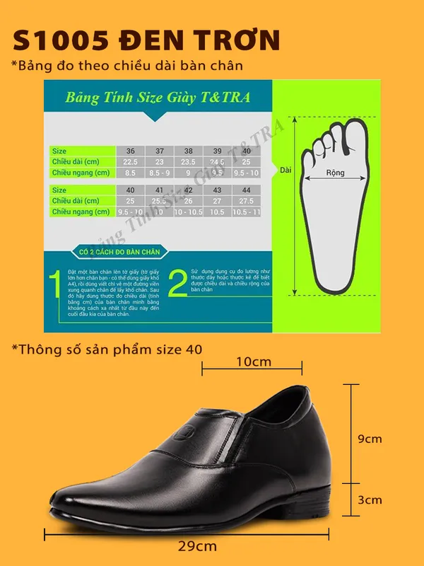 GIÀY TĂNG CHIỀU CAO NAM S1005 ĐEN TRƠN