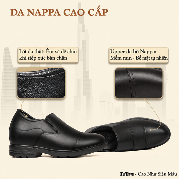 GIÀY ĐỘN NAM CAO 8CM SIÊU ÊM- CHỐNG DỐC T76 ĐEN