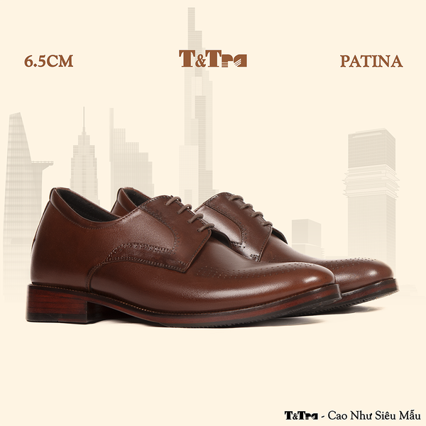 [6.5CM] Giày Tăng Chiều Cao Nam S2113 Nâu - Đánh Màu Thủ Công Patina