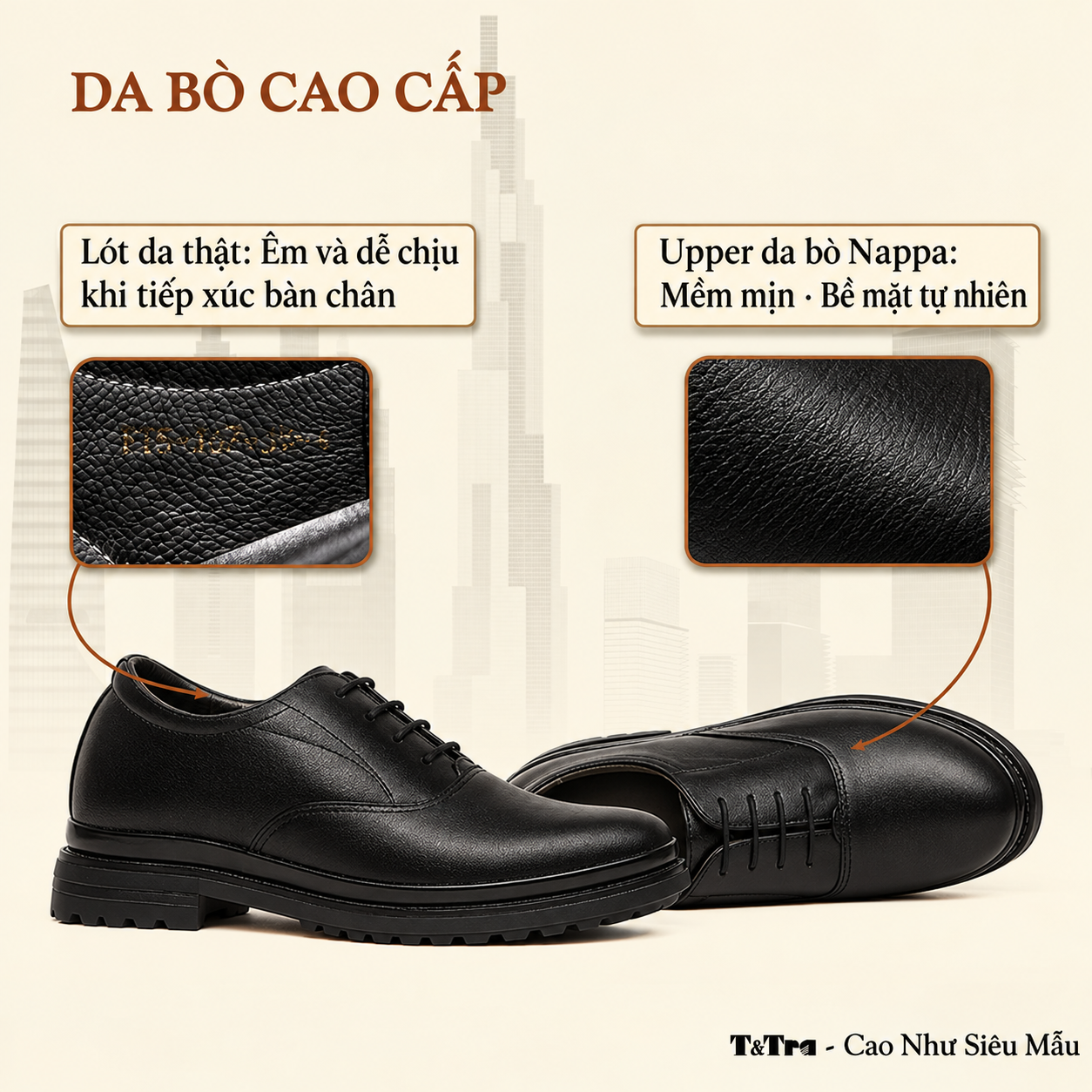 GIÀY CAO NAM SIÊU NHẸ T141 ĐEN CAO 7CM