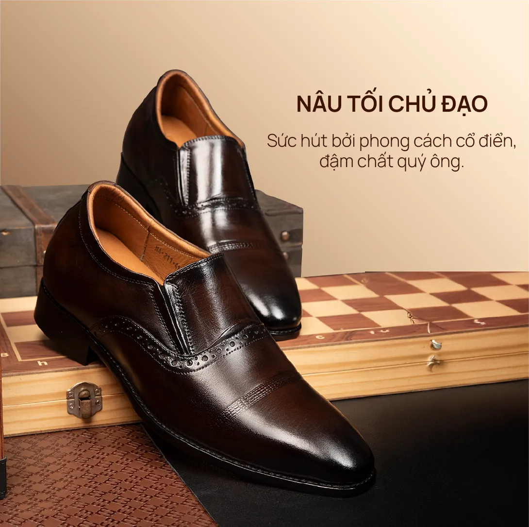 GIÀY TĂNG CHIỀU CAO NAM A211 NÂU TỐI CAO 6CM