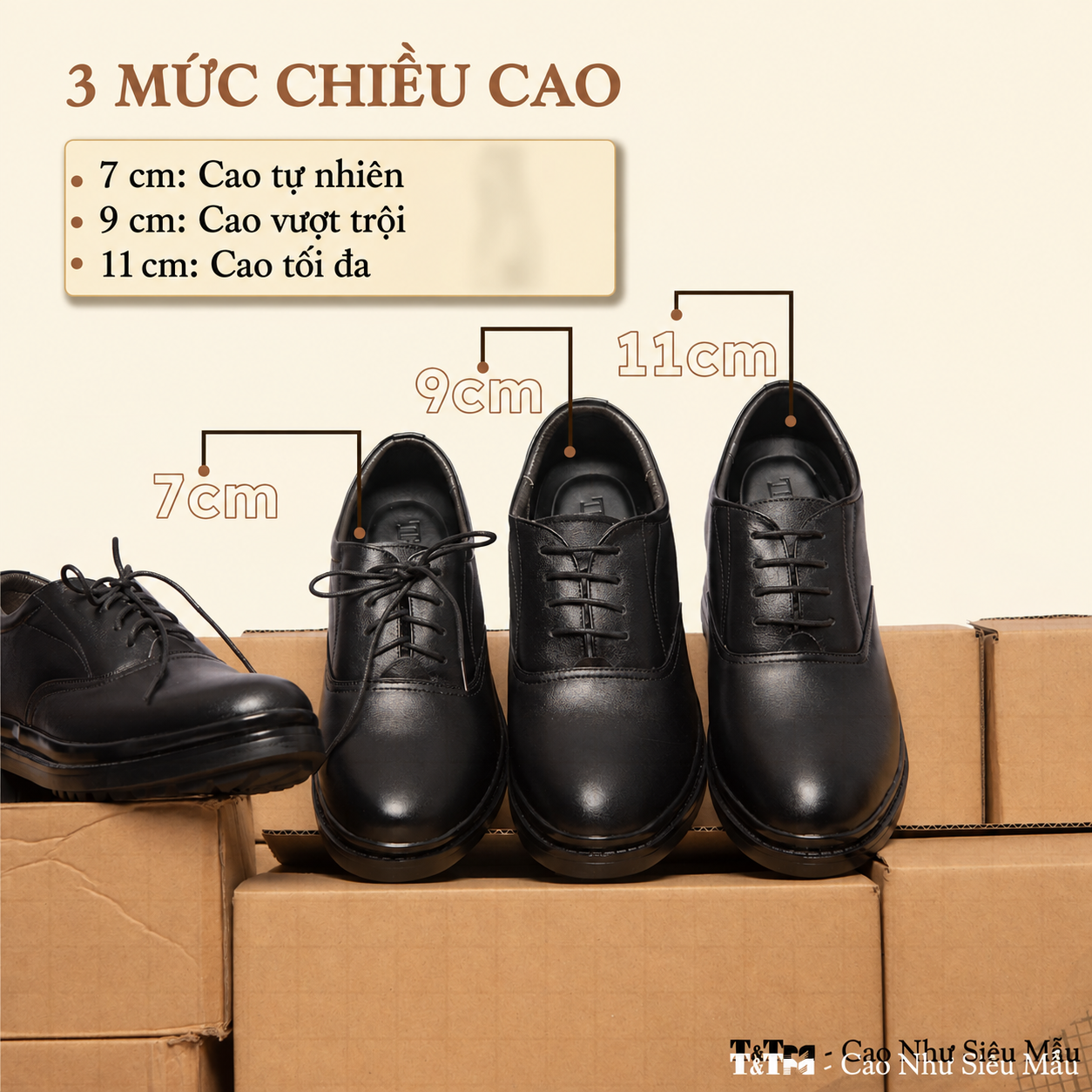 GIÀY CAO NAM SIÊU NHẸ T141 ĐEN CAO 7CM
